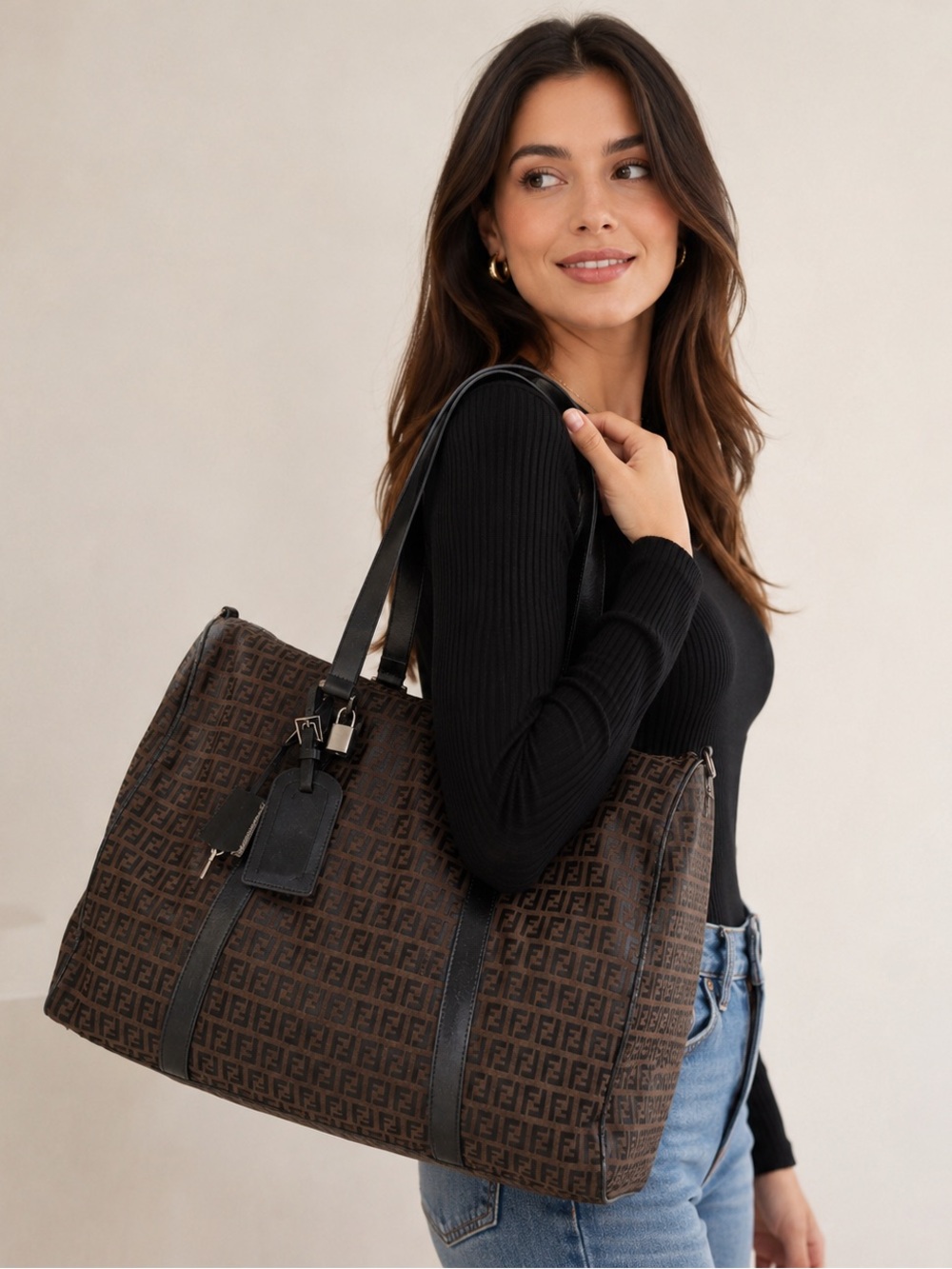 FENDI Zucchino Canvas Boston Bag